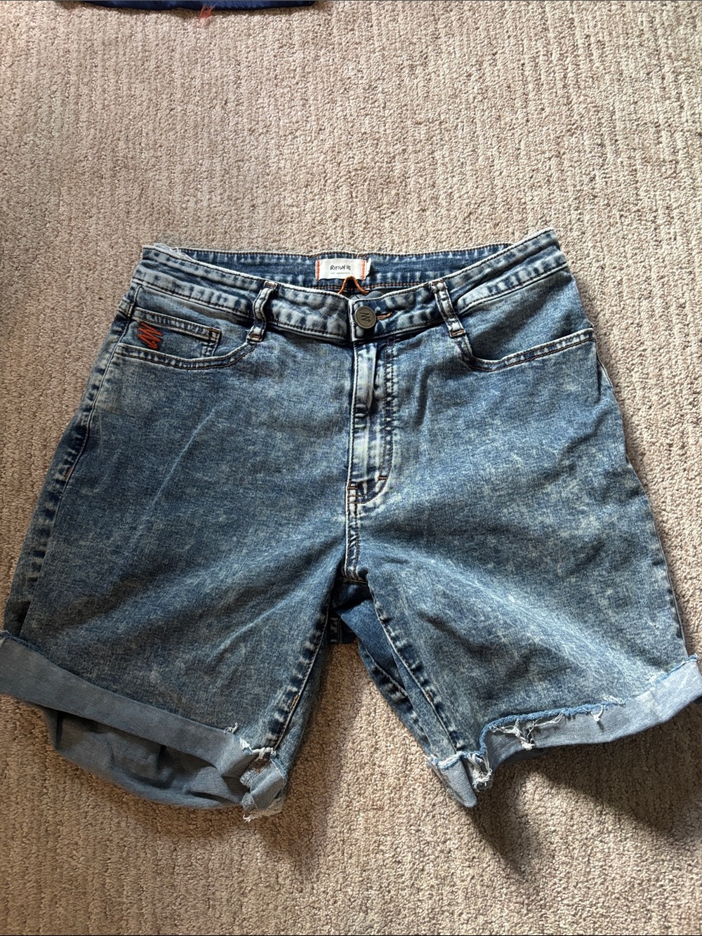 Men's Blue Denim Shorts - Casual Rolled Hem